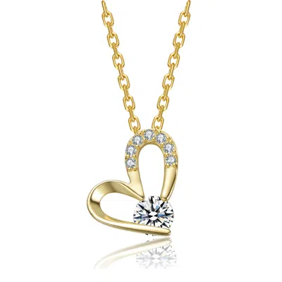Gigigirl 14k Gold Plated With Clear Cubic Zirconia Heart Design Pendant Necklace For Teens
