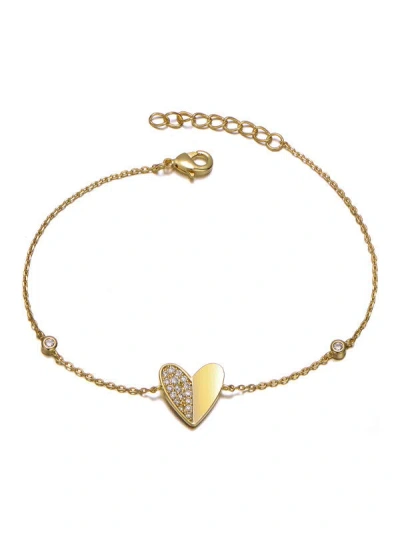 Gigigirl Kids' 14k Gold Plated With Clear Cubic Zirconia Heart Station Charm Bracelet In Multi