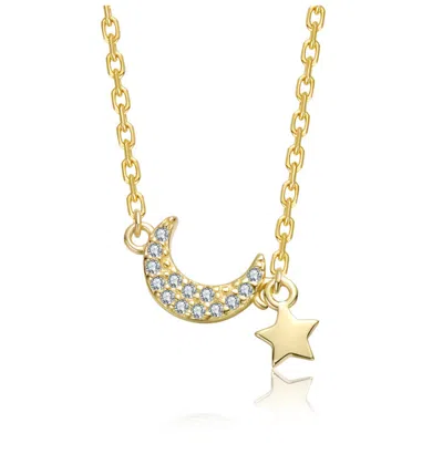 Gigigirl 14k Gold Plated With Clear Cubic Zirconia Moon & Star Pendant Necklace For Teens