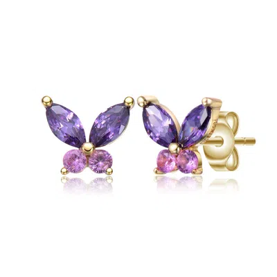 Gigigirl 14k Gold Plated With Colored Cubic Zirconia Butterfly Earrings For Kids In Blue