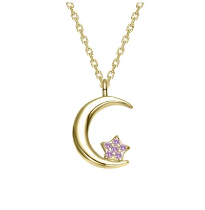 Gigigirl 14k Gold Plated With Colored Cubic Zirconia Crescent Moon & Star Pendant Necklace For Kids/teens