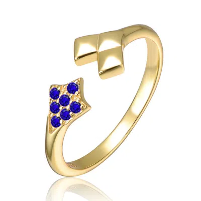 Gigigirl 14k Gold Plated With Colored Cubic Zirconia Studded Arrowhead Design Ring For Kids/teens In Blue