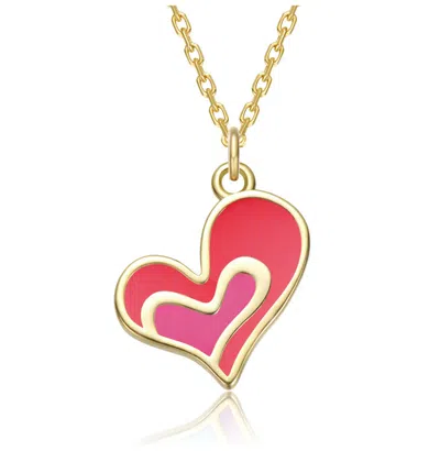 Gigigirl 14k Gold Plated With Colored Enamel Heart In Heart Design Pendant Necklace For Kids In Multi