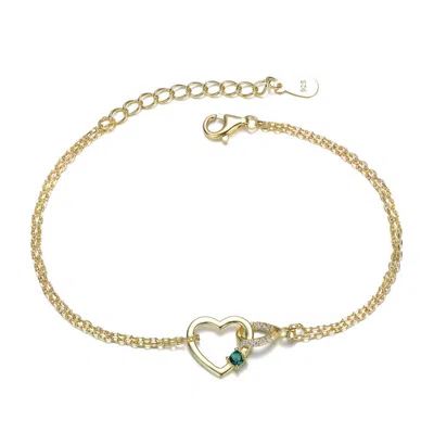 Gigigirl 14k Gold Plated With Emerald Green Cubic Zirconia Heart Charm Bracelet For Kids