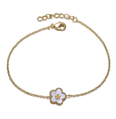 Gigigirl 14k Gold Plated With Mother-of-pearl Flower Chain Bracelet For Teens