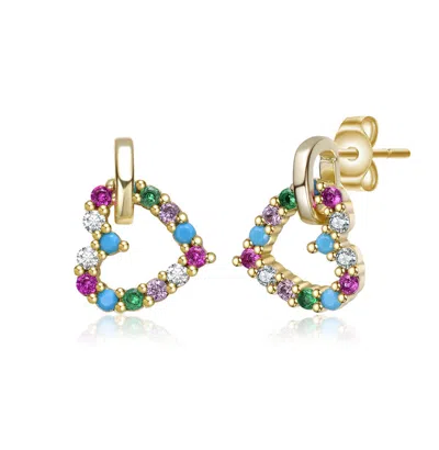 Gigigirl 14k Gold Plated With Multi Colored Cubic Zirconia Heart Drop Earrings For Kids/teens