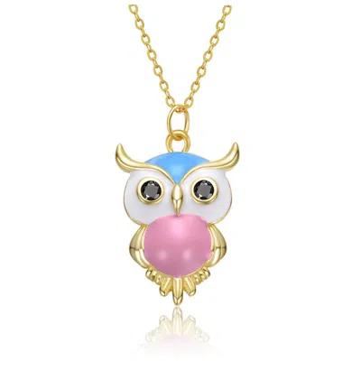 Gigigirl 14k Gold Plated With Multi-color Enamel Majestic Owl Design Pendant Necklace For Kids