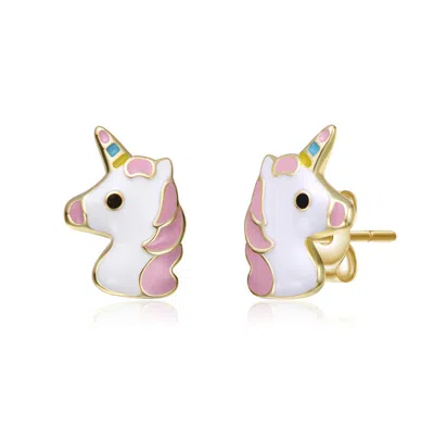 Gigigirl Kids' 14k Gold Plated With Multi-color Enamel Unicorn Stud Earrings In Pink