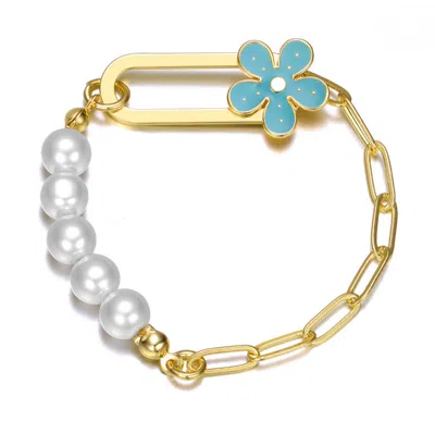 Gigigirl 14k Gold Plated With Pearls And Enamel Flower Clasp Bracelet For Kids