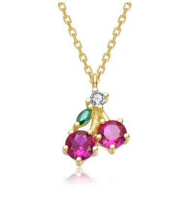 Gigigirl 14k Gold Plated With Pink And Emerald Green Cubic Zirconia Pendant Necklace For Teens
