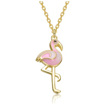 Gigigirl 14k Gold Plated With Pink & White Enamel Flamingo Pendant Necklace For Kids