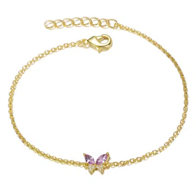 Gigigirl 14k Gold Plated With Pink Cubic Zirconia Butterfly Charm Bracelet For Kids