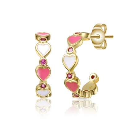 Gigigirl 14k Gold Plated With Pink Cubic Zirconia Heart Hoop Earrings For Teens