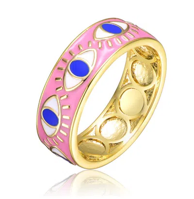 Gigigirl 14k Gold Plated With Pink Enamel Having Eye Shaped Design Band Ring For Kids/teens
