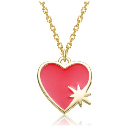 Gigigirl 14k Gold Plated With Red Enamel Heart & Starburst Design Pendant Necklace For Kids