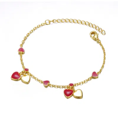 Gigigirl 14k Gold Plated With Red Enamel Heart Charm Bracelet For Toddlers/kids In Multi