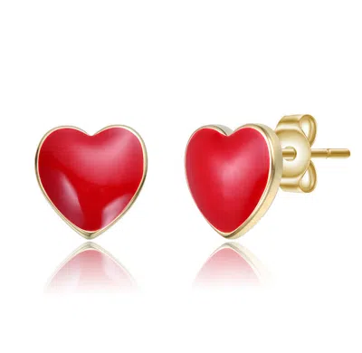 Gigigirl 14k Gold Plated With Red Enamel Heart Design Stud Earrings For Kids
