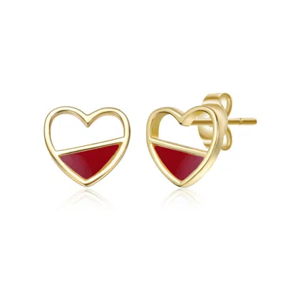 Gigigirl 14k Gold Plated With Red Enamel Heart-shaped Stud Earrings For Kids