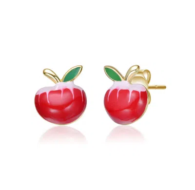 Gigigirl 14k Gold Plated With Red, Green, & White Enamel Apple Stud Earrings For Kids