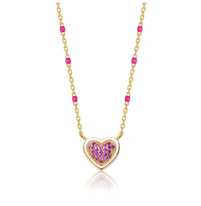 Gigigirl 14k Gold Plated With Ruby Corundum Elegant Heart Design Necklace For Kids