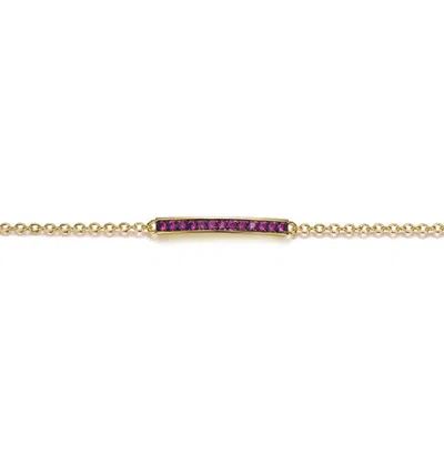 Gigigirl 14k Gold Plated With Ruby Red Cubic Zirconia Bar Bracelet For Kids