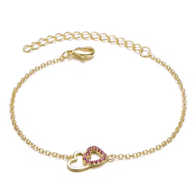 Gigigirl 14k Gold Plated With Ruby Red Cubic Zirconia Double Heart Entwined For Kids