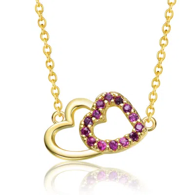Gigigirl 14k Gold Plated With Ruby Red Cubic Zirconia Double Heart Entwined Necklace For Kids