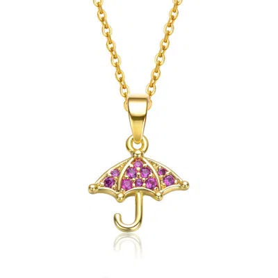 Gigigirl 14k Gold Plated With Ruby Red Cubic Zirconia Raindrop Umbrella Charm Pendant Necklace For Kids/teens In Purple