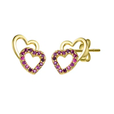 Gigigirl 14k Gold Plated With Ruby Red Cubic Zirconia Stud Earrings For Kids