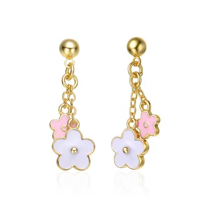 Gigigirl 14k Gold Plated With White & Pink Enamel Flower Enamel Drop Earrings For Kids