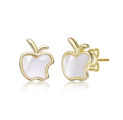 Gigigirl 14k Gold Plated With White Mother Of Pearl Apple Design Studs Earrings For Kids