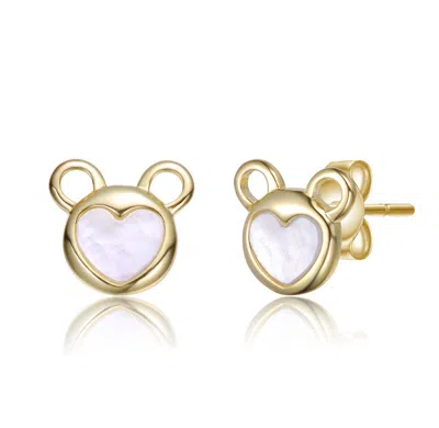 Gigigirl 14k Gold Plated With White Mother Of Pearl Bear-eared Heart Stud Earrings For Kids