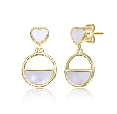 Gigigirl 14k Gold Plated With White Mother Of Pearl Heart & Circular Drop Earrings For Teens