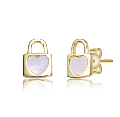 Gigigirl 14k Gold Plated With White Mother Of Pearl Heart-shaped Lock Earrings For Kids In Neutral