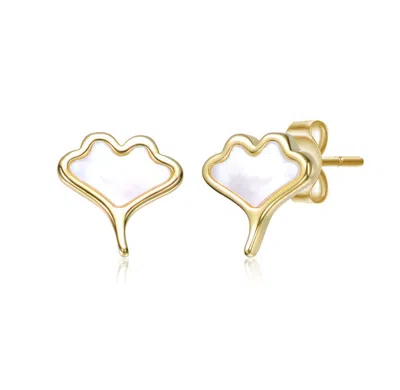 Gigigirl 14k Gold Plated With White Mother Of Pearl Leaf Design Earrings For Kids