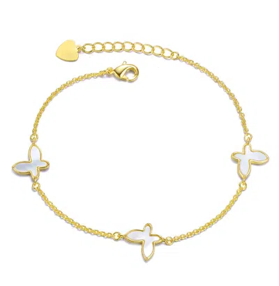 Gigigirl 14k Gold Plated With White Mother Of Pearl Triple Charm Butterfly Bracelet For Teens