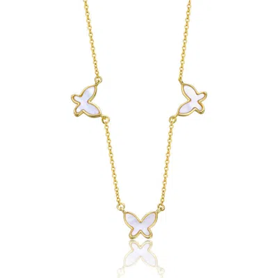 Gigigirl 14k Gold Plated With White Mother Of Pearl Triple Charm Butterfly Necklace For Teens