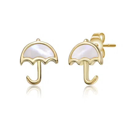 Gigigirl 14k Gold Plated With White Mother Of Pearl Umbrella Design Stud Earrings For Kids