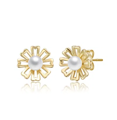 Gigigirl 14k Gold Plated With White Pearl Flower Pearl Stud Earrings For Kids