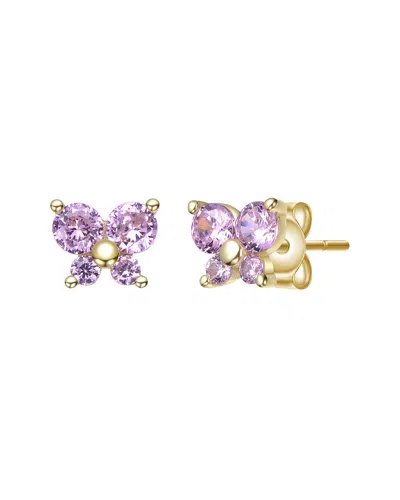 Gigigirl Kids'  14k-plated Sterling Silver Cz Butterfly Earrings In Multi