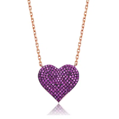 Gigigirl 18k Rose Gold Plated With Ruby Red Cubic Zirconia Enchanted Heart Necklace For Teens In Purple