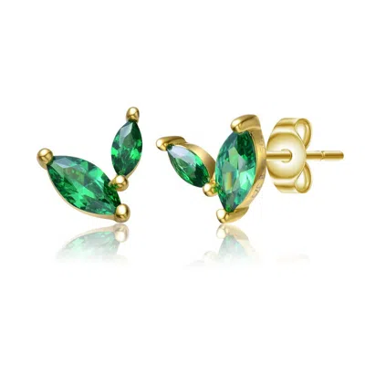 Gigigirl Kids 14k Gold Plated Colored Cubic Zirconia Fern Leaf Stud Earrings