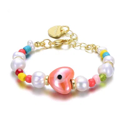Gigigirl Kids 14k Gold Plated Multi-color Beads Bracelet With Freshwater Pearls In Pattern