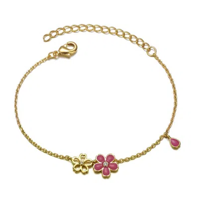 Gigigirl Kids 14k Gold Plated Pink Flower Charm Bracelet
