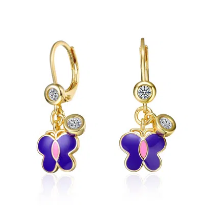 Gigigirl Kids 14k Gold Plated Purple Enamel Dangling Butterfly Earrings