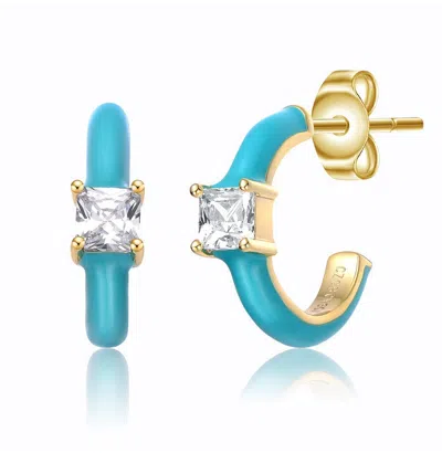 Gigigirl Kids 14k Gold Plated With Cubic Zirconia & Blue Turquoise Enamel C-hoop