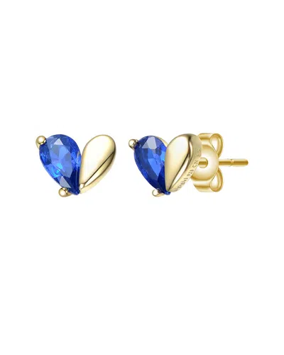 Gigigirl Kids 14k-plated Sterling Silver Cz Heart Earrings In Blue