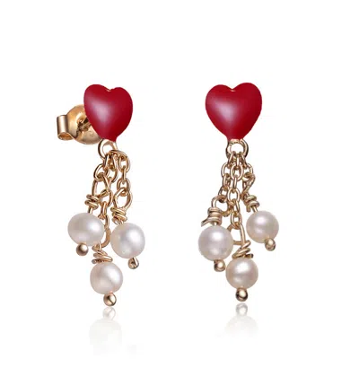Gigigirl Kids Sterling Silver 14k Gold Plated Heart Shape Pearl Drop Earrings In Multi