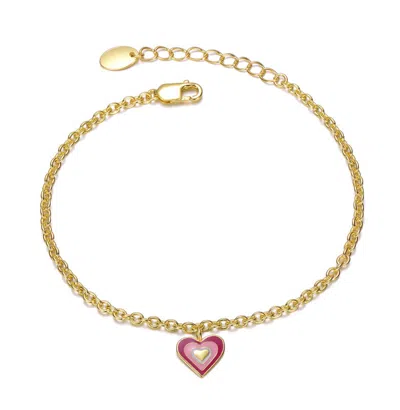 Gigigirl Kids Sterling Silver 14k Gold Plated Red & Pink Enamel Halo Heart Charm Bracelet