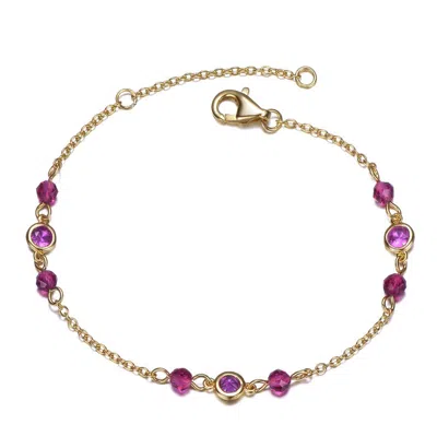 Gigigirl Kids Sterling Silver 14k Gold Plated Ruby 3-set Cubic Zirconia Bracelet In Pattern